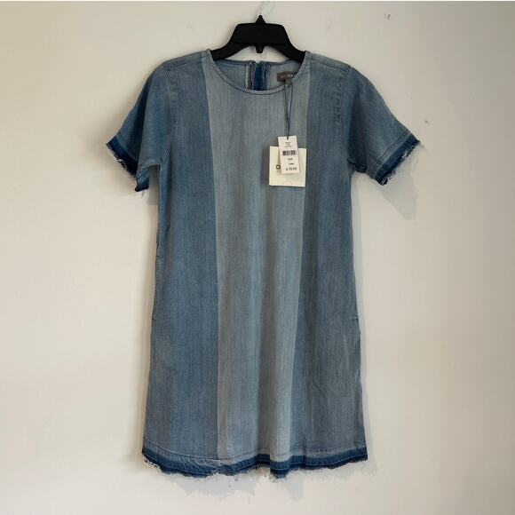 NWT DL1961 Blue Coast Denim Dress – Two-Tone Short Sleeve, Girls Size Large - Picture 1 of 6